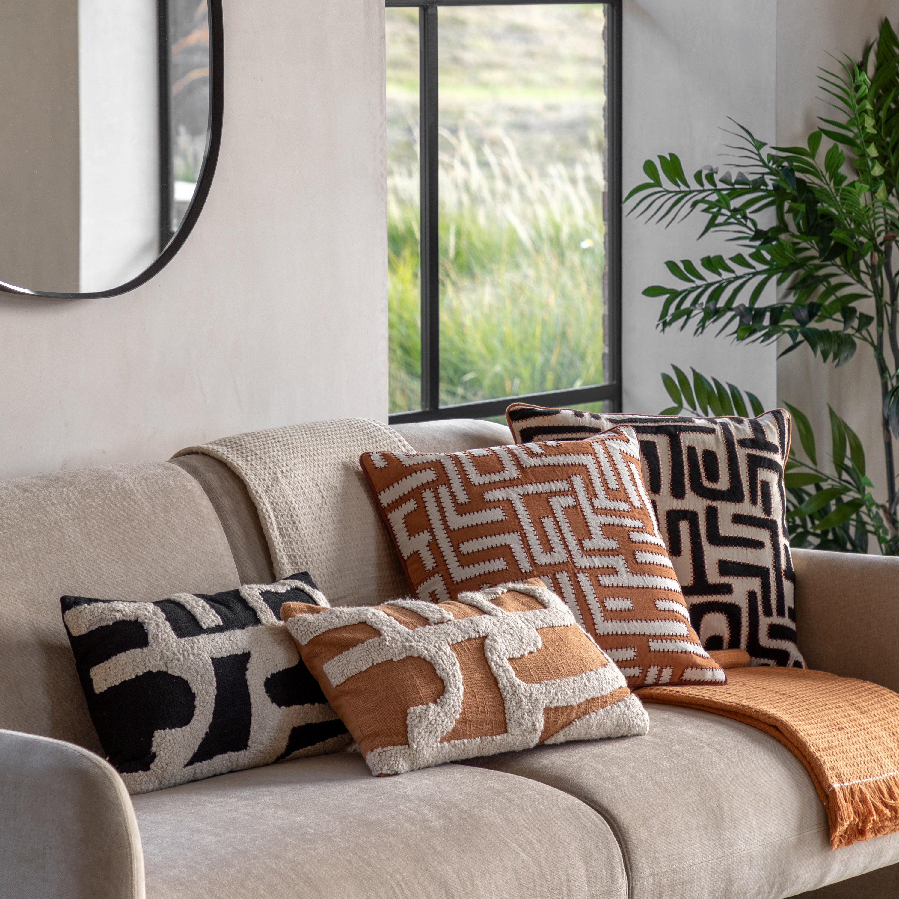 Oskar Applique Black & White Square Cushion